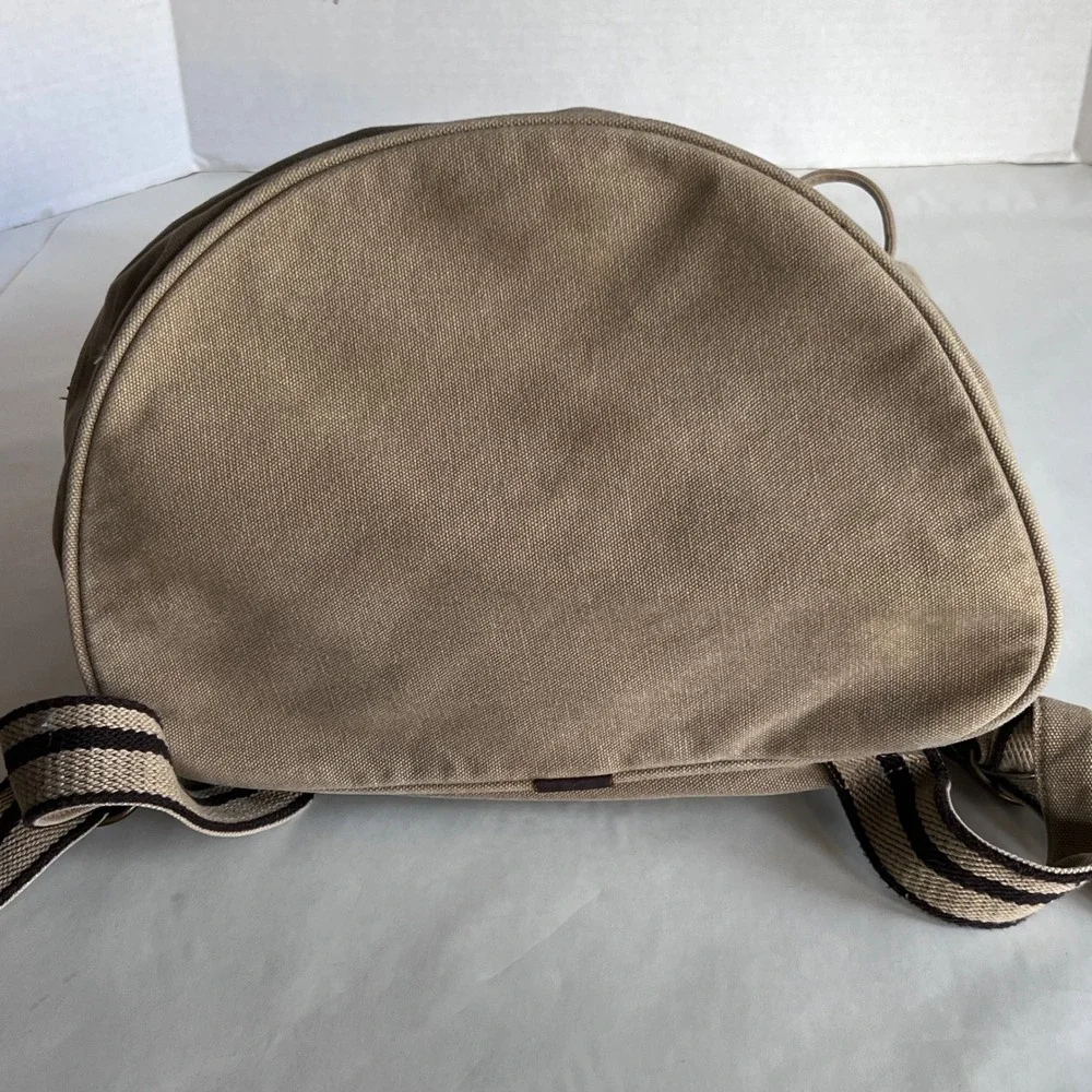 Life is Good Canvas Bucket Backpack Khaki Cotton Leather Trim Drawstring Bag